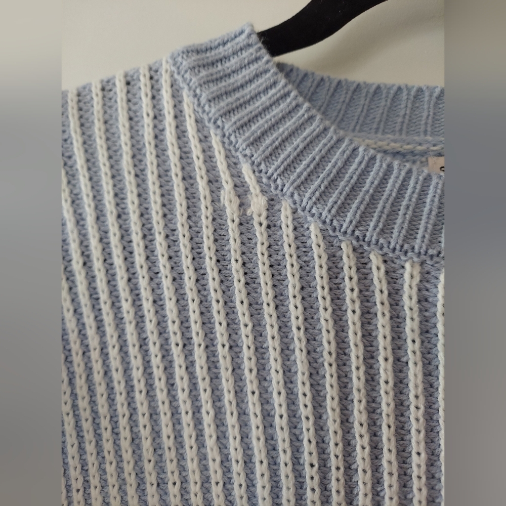 Sincerely Jules Blue and White Ribbed Crewneck Sweater - Picture 2 of 8